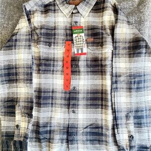 Orvis Men's Navy and White Plaid Button-Down Shirt